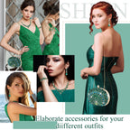 Quelay 4 Pcs Purse Rhinestone Jewelry Set Women,Classic,Peacock Green