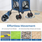 HAPPAWS Pet Stroller with Detachable Carriers, Adjustable Cat Stroller for Small & Medium Pets, 4-in-1 Cat Carriers with Safety Belt and Lockable Wheels, Navy Blue