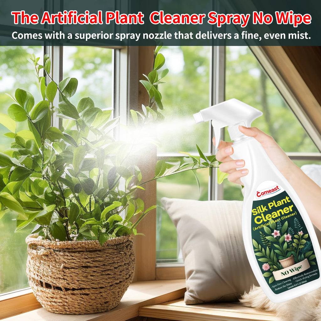 comeast Silk Plant Cleaner Spray No Wipe, Artificial Plant Cleaner and Silk Flower Cleaner Spray, Silk Flower Cleaner Spray No Wipe Spray Away Dust Remover, Drips Dry Faux Plant Spot16.91 Fl oz
