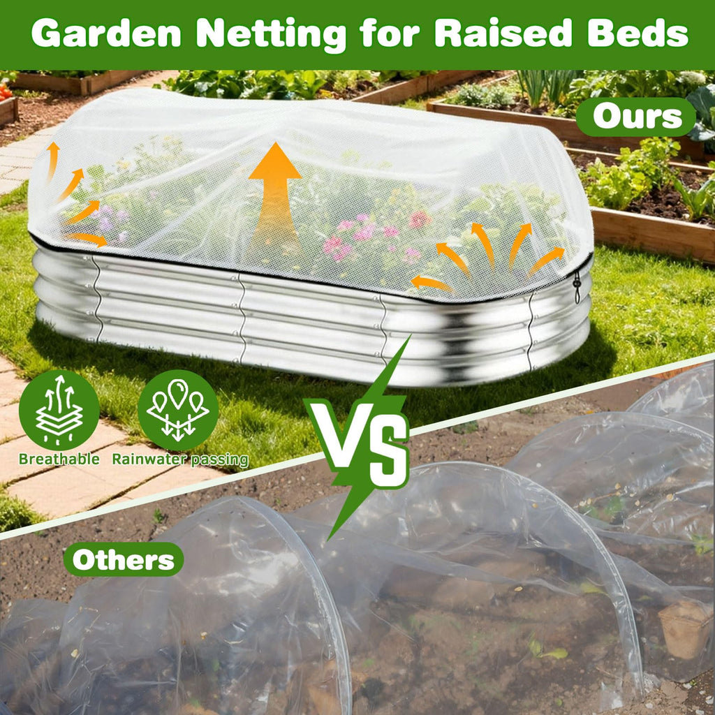 2 Pack Taller Garden Netting for 4x2FT Raised Beds with 10 Secured Clips