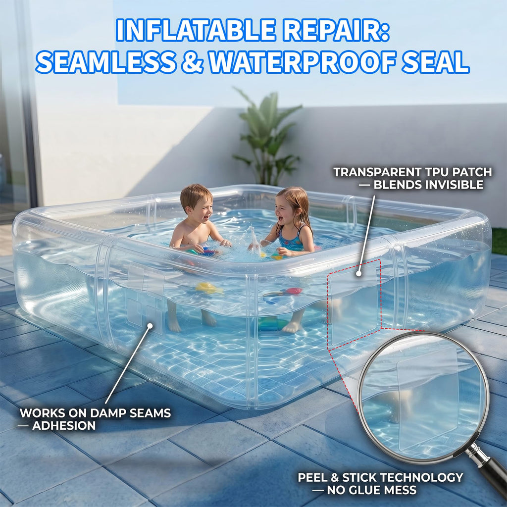 Extra Large Pool Patch Repair Kit, 4ft x 2.8ft TPU Heavy Duty Vinyl Pool Liner Patch for Above Ground Pools Underwater Self-Adhesive Inflatable Floats Bounce Houses Tents Air Mattress Clear