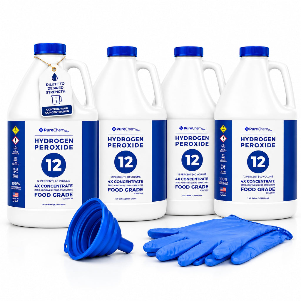 12% Concentrated Food Grade Hydrogen Peroxide (4 Gallons) - Cleaning Solution for Home, Laundry, Bath, Garden and More - derived from 35% Food Grade Hydrogen Peroxide