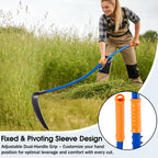 20'' Scythe Tool for Grass Cutting, Unique Curved Stainless Steel Pole, Adjustable Dual-hand Grip, Professional-Grade Blade, for Clearing Bushes, Vines, Fields, Ditches, Paths, Landscaping, 61in.