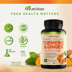 Nature's Base Turmeric and Ginger Supplement - with Curcumin, Apple Cider Vinegar & BioPerine Black Pepper Extract - 95% Curcuminoids - 60 Capsules