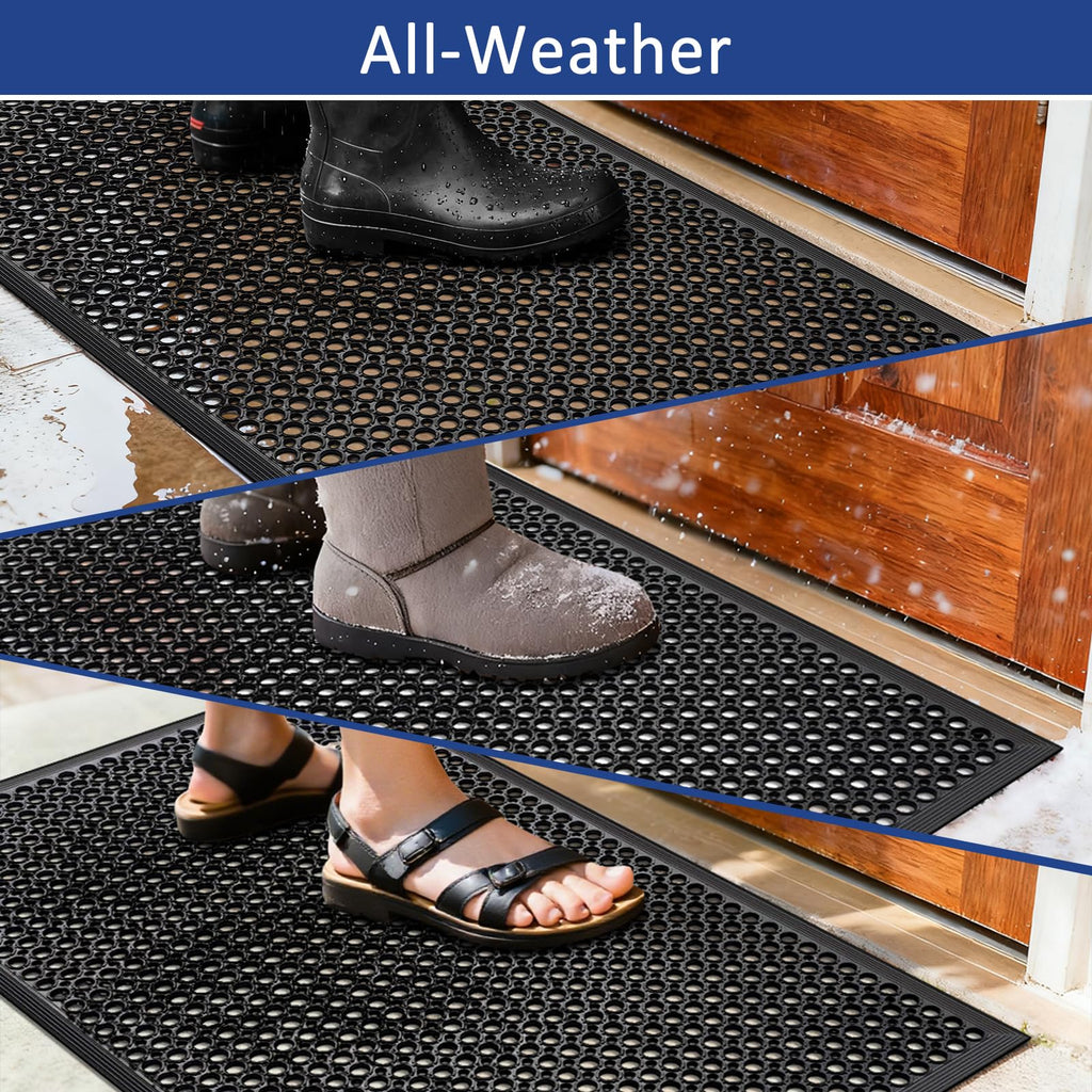 Anti Fatigue Rubber Mats - 2 Pack Restaurant Kitchen Non-Slip Bar Floor Entry Door Drainage Mats - Indoor/Outdoor Use - 36 x 60 Inches
