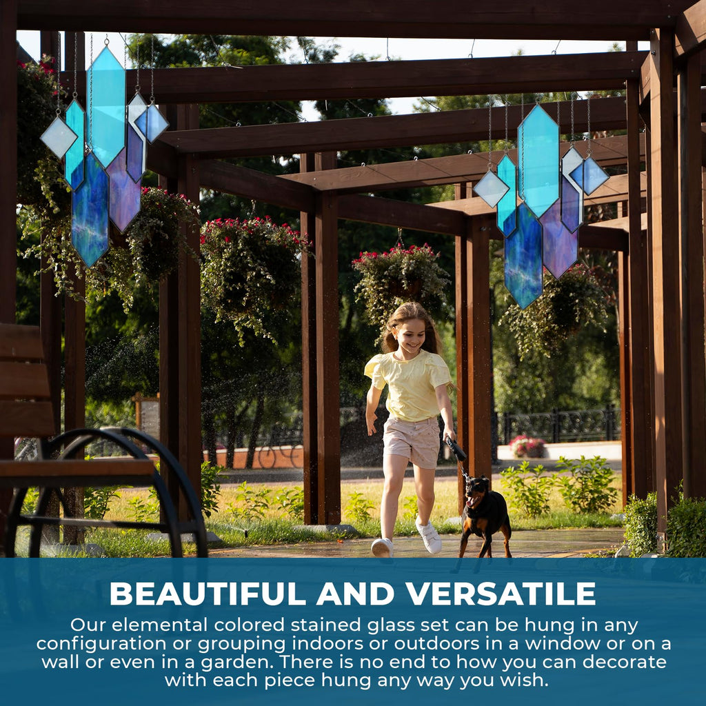 Sensory4u Stained Glass Suncatchers Window Hanging Wall Art Element Earth Tones Modern Design Home Decor Or Garden Suncatcher (Blue)