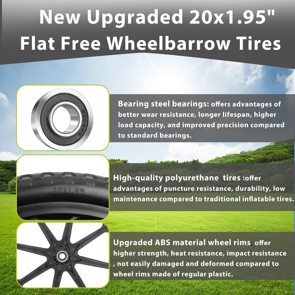Upgraded 20" Flat Free Wheels for rubbermaid Wheelbarrow Tires