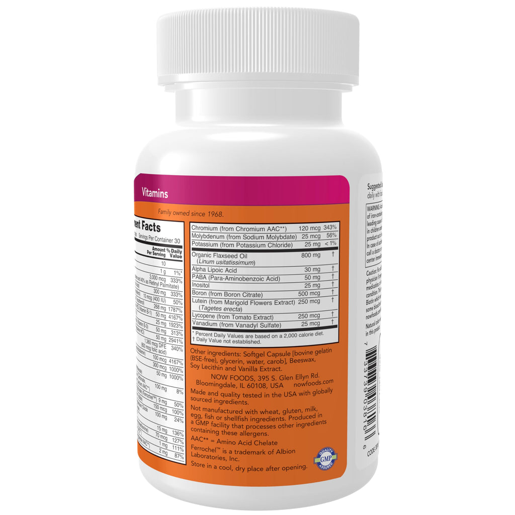 NOW Foods Supplements, Liquid Multi Gels with Lutein and Lycopene, plus Flax Seed Oil, 60 Softgels