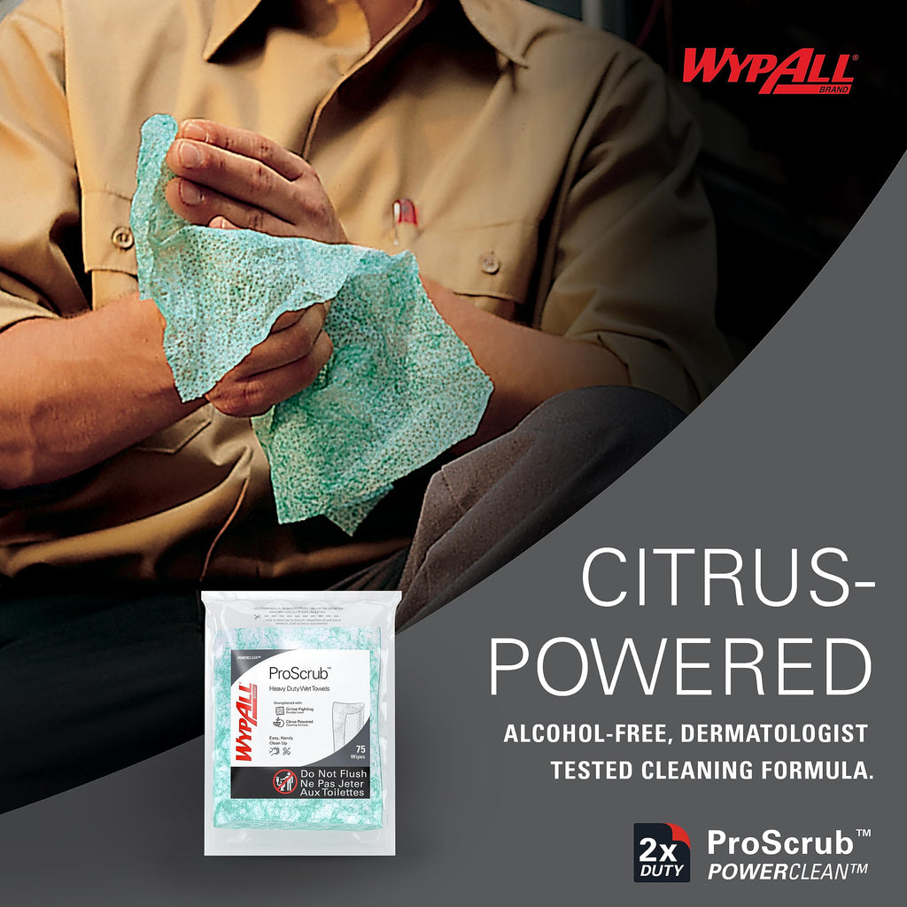 WypAll PowerClean ProScrub Heavy Duty Wet Towels, 6 x 75 Sheets (91367)