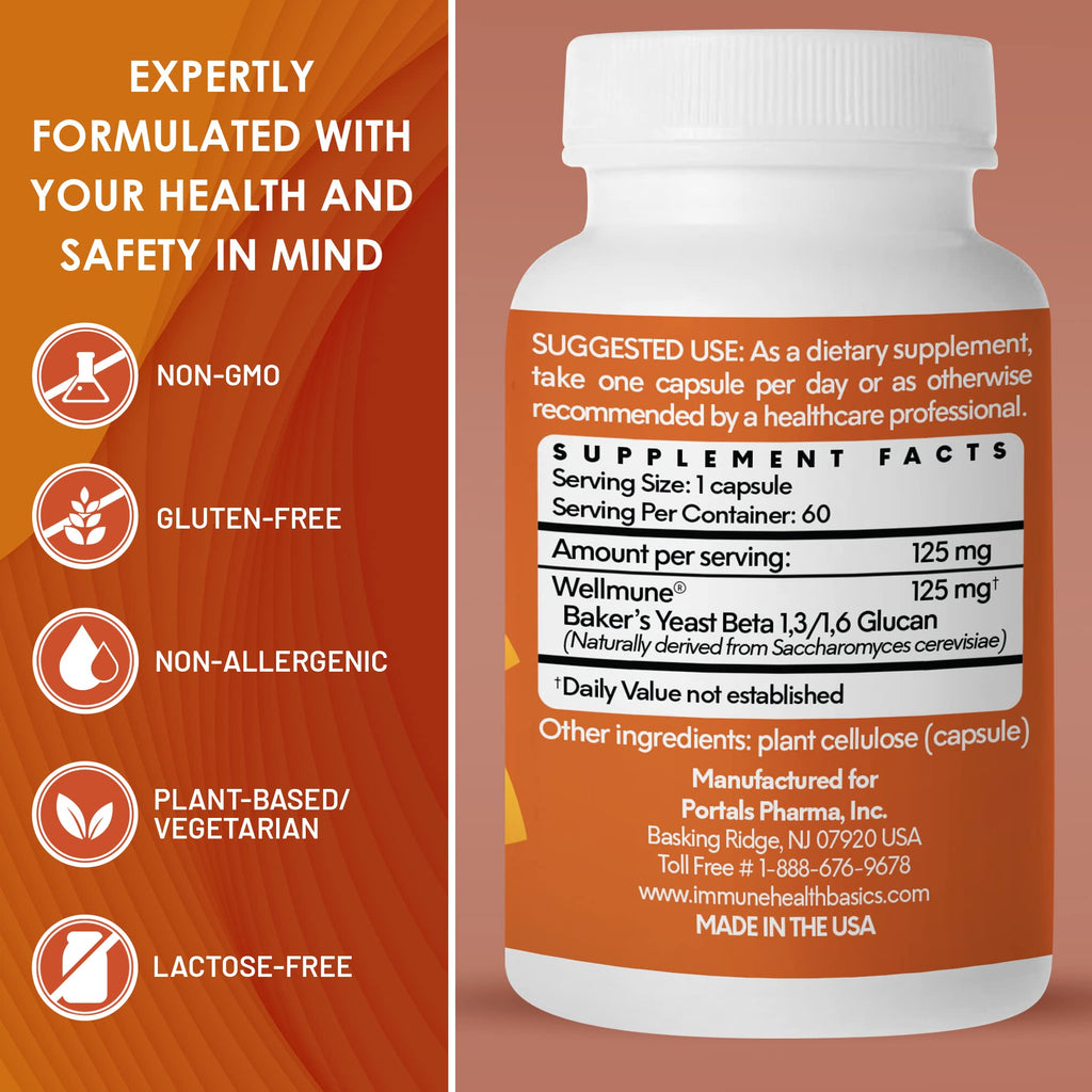 Immune Health Basics Ultra Strength Immunity - Clinically Proven Immune Support - Wellmune Highly Purified Beta Glucan - Gluten-Free, Non-allergenic, Non-GMO and Vegan Capsules - 60 Capsules, 125 mg