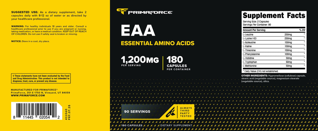 Primaforce EAA (1200mg) 180 Capsules, Essential Amino Acids, Gluten Free