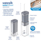 Waterpik Cordless Slide Professional Water Flosser, Portable Collapsible for Travel and Storage, with Travel Bag and 4 Tips, ADA Accepted, Rechargeable and Waterproof, Modern Gray WF-17CD017-1