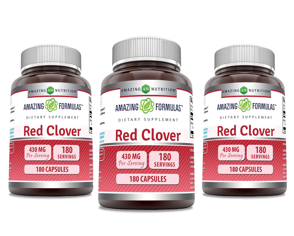 Amazing Formulas Red Clover 430 mg Capsules Supplement | Red Clover Blossoms Herb Extract | Non-GMO | Gluten Free | Made in USA (180 | 3 Pack)