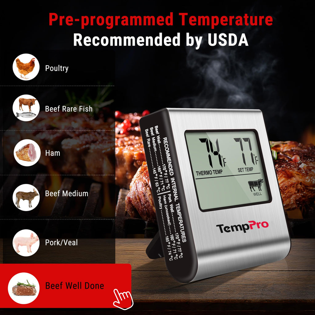 TempPro TempTrack Large LCD Digital Meat Thermometer for Cooking