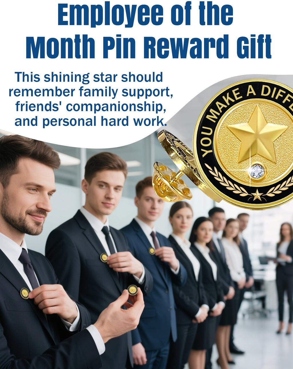 50 Pcs Employee of the Month Pins, Recognition Enamel Pin Bulk, Performance Reward Gift for Staff Team Volunteer - You Make a Difference Lapel Pin