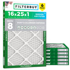 Filterbuy 16x25x1 Air Filter MERV 8 Dust & Allergy Defense (6-Pack)