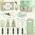 Gardening Tools, WisaKey 10 Piece Heavy Duty Garden Tools Set with Handle, Durable Fashion Garden Organizer Handbag, Ideal Gardening White Elephant Gifts Gift for Woman Mothers