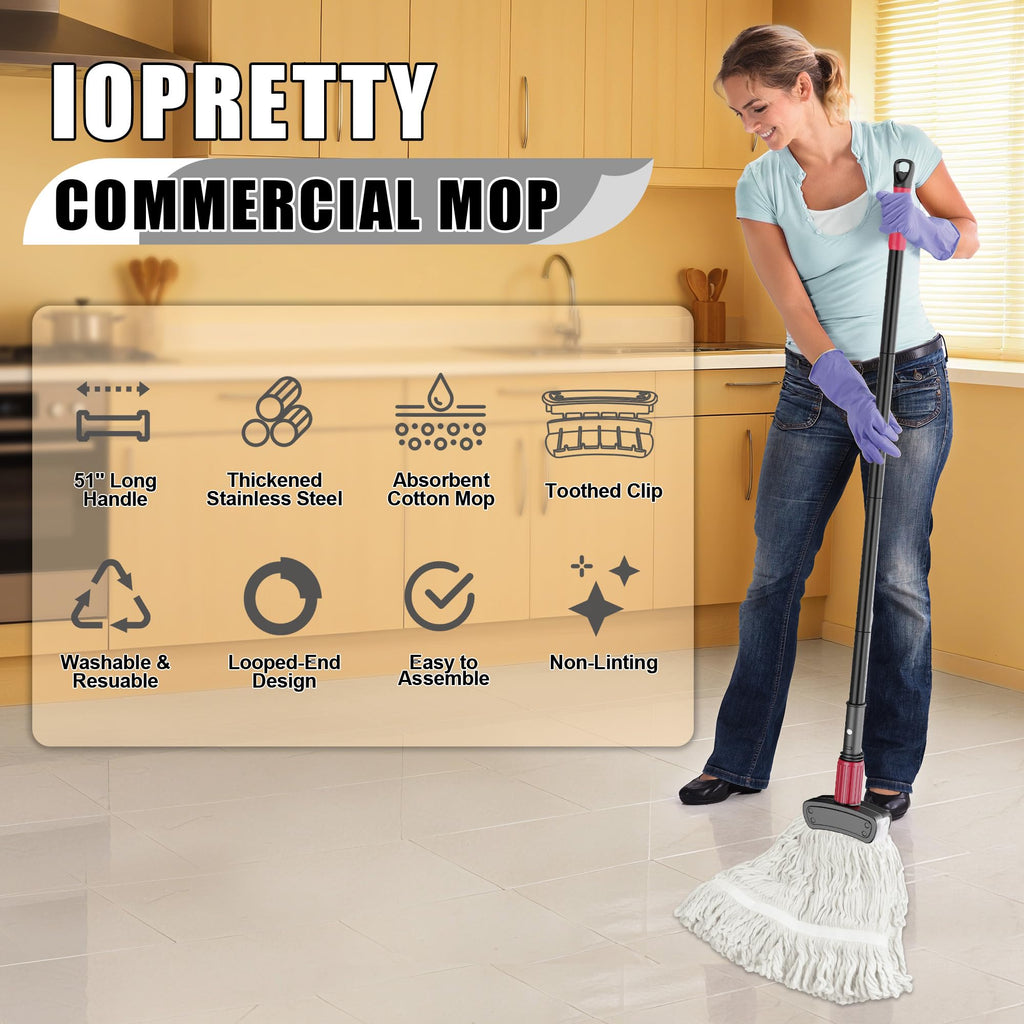 IOPRETTY Commercial Mops for Floor Cleaning - Looped-End Heavy Duty Wet Mop