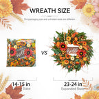24 Inch Artificial Fall Wreaths for Front Door Outside with Hello Sign''