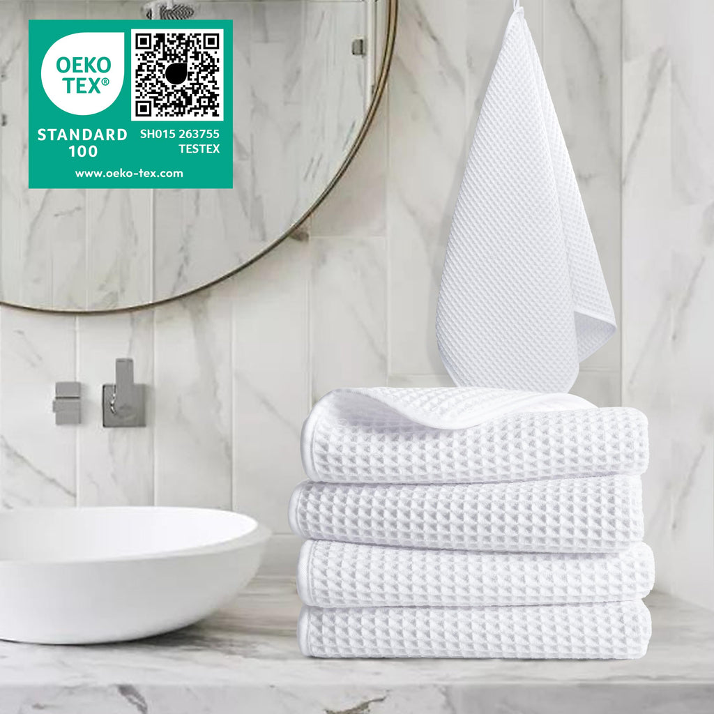 POLYTE 430 GSM Microfiber Lint Free Hand Towel, 16 x 30 in, 4 Pack (Waffle Weave)