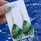 Green Earrings for Women with Gold Strands Teardrop Dangle Spring Dangling Wood Statement Jewelry MDF Kelly Lime Handmade by The Painted Pug (Large)