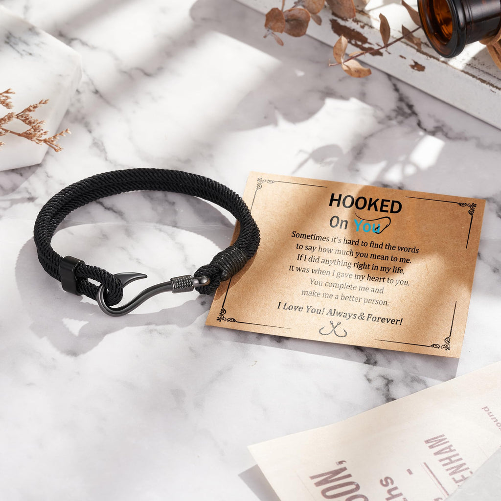Fishing Gifts for Men Cool Black Fishing Bracelet Accessories Stuff Jewelry