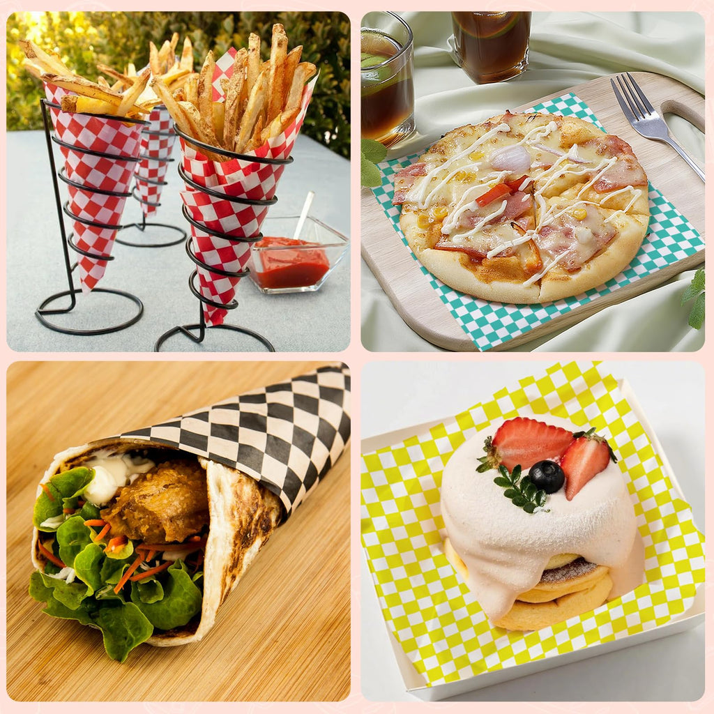 Ninsula Deli Paper Sheets 126P, 11.5x11.5 In Checkered Sandwich Paper Wraps, 6 Colors Basket Liners For Food Serving, Grease Resistant Burger Wrappers for BBQ, Picnic, Party(Colorful)