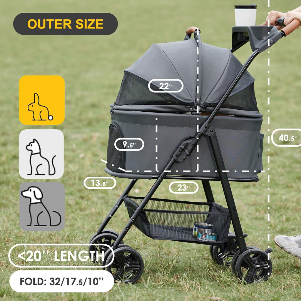 Zoosky 3 in 1 Pet Stroller with Removable Carrier, Folding Stroller for Small/Medium Dogs and Cats, Waterproof, All-Terrain, with Sun Shades, Car Seat