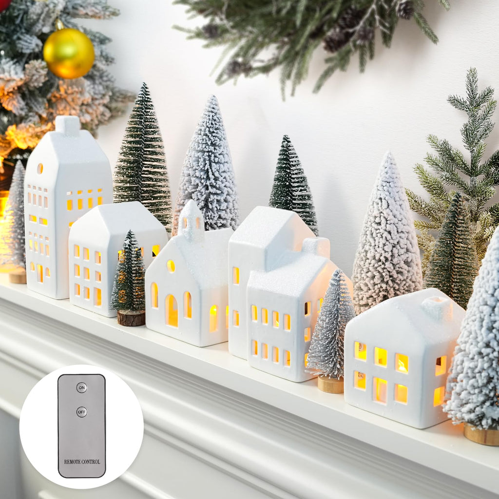 Christmas Decorations Indoor, 5 Lighted Ceramic Christmas Village Houses