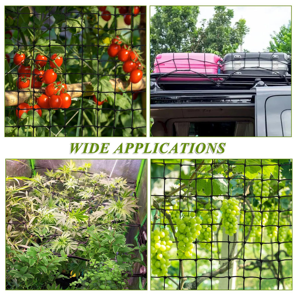 GBACHOOSE 2 Pack 5x5 ft Elastic Trellis Netting for Grow Tent, Heavy Duty Plant Support Net with Steel Hooks and 100 Zip Ties, Black Garden Trellis Net for Tomatoes, Cucumbers, Vines