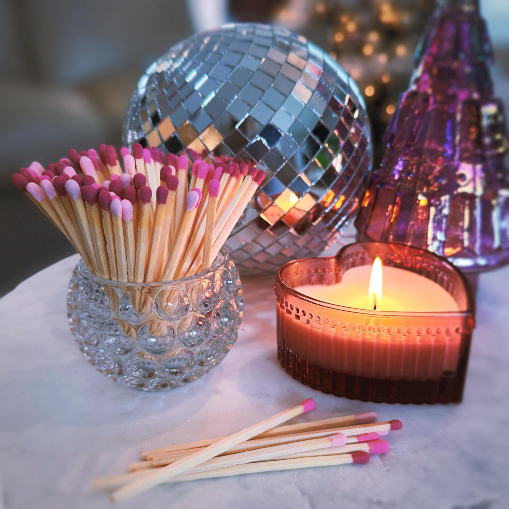 2" Light Pink Tip Safety Matches | Set of 200+ Bulk Artisan Matchsticks with Striker Stickers by Thankful Greetings | Decorative & Unique Candle Lighting, Home Decor, Wedding Giveaways, & Events