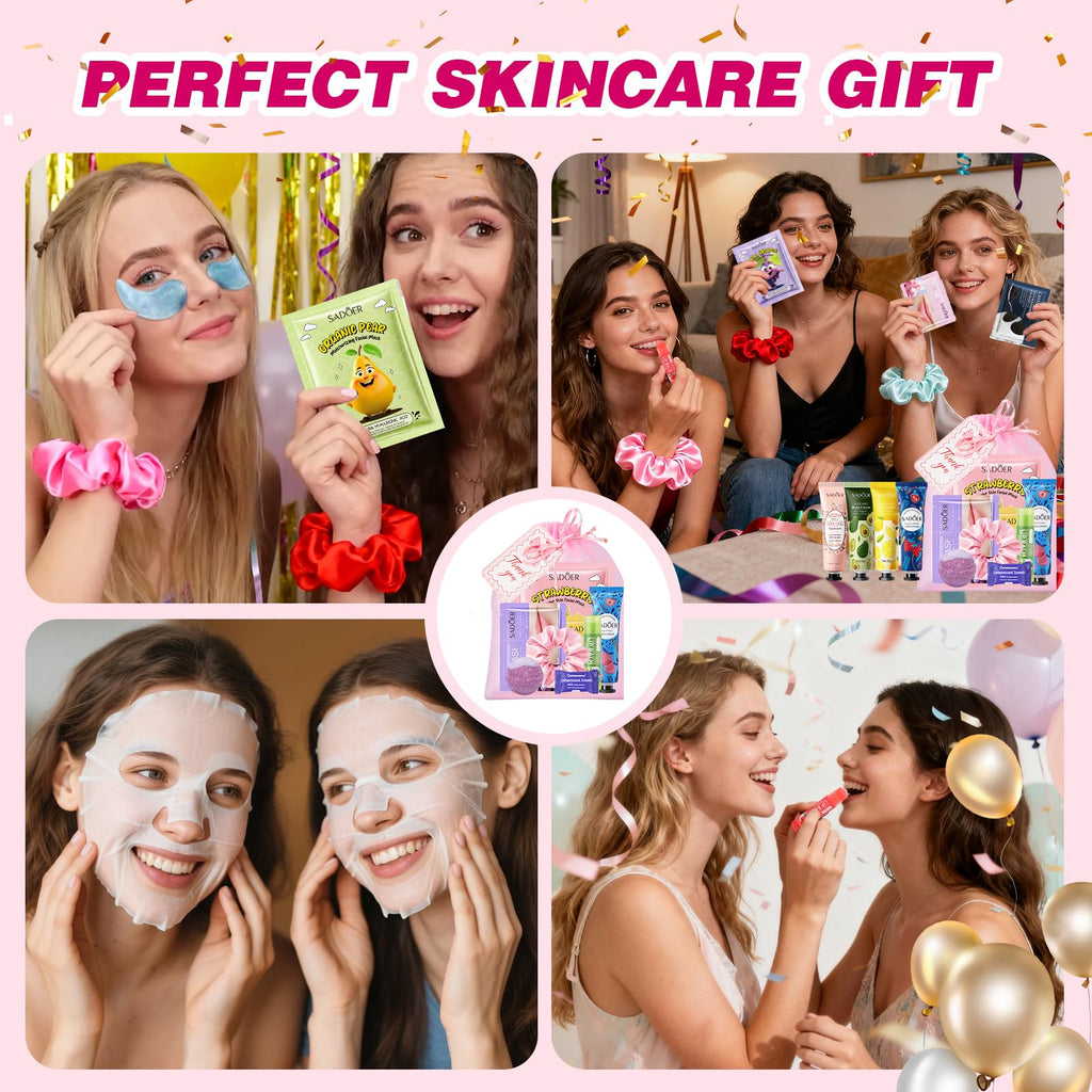 100 PCS Spa Party Supplies for Girls , Spa Party Favors Include Face Masks Skincare, Hand Cream, Lip Balm, Under Eye Patches, Lip Mask and Foot Bath Bombs, Spa Birthday Sleepover Party Supplies