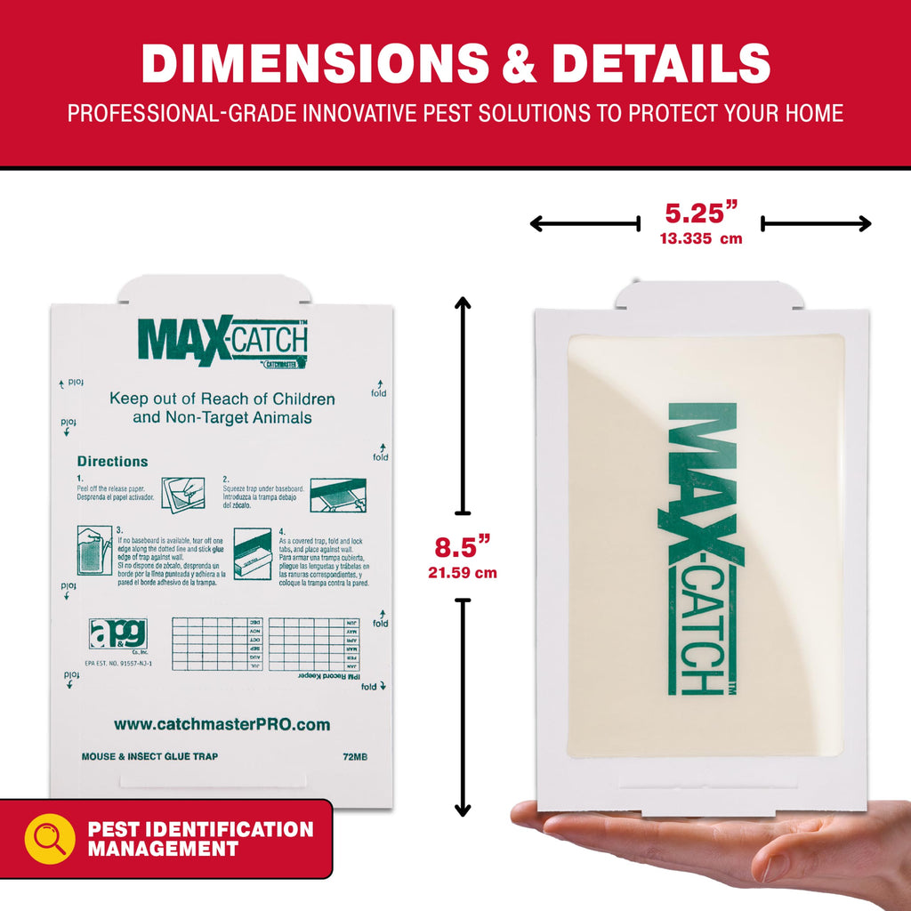 Catchmaster Max-Catch Mouse & Insect Glue Trap 72pk, Mouse Traps Indoor for Home, Sticky Pest Control Adhesive Tray for Catching Bugs, Bulk Classic Glue Boards
