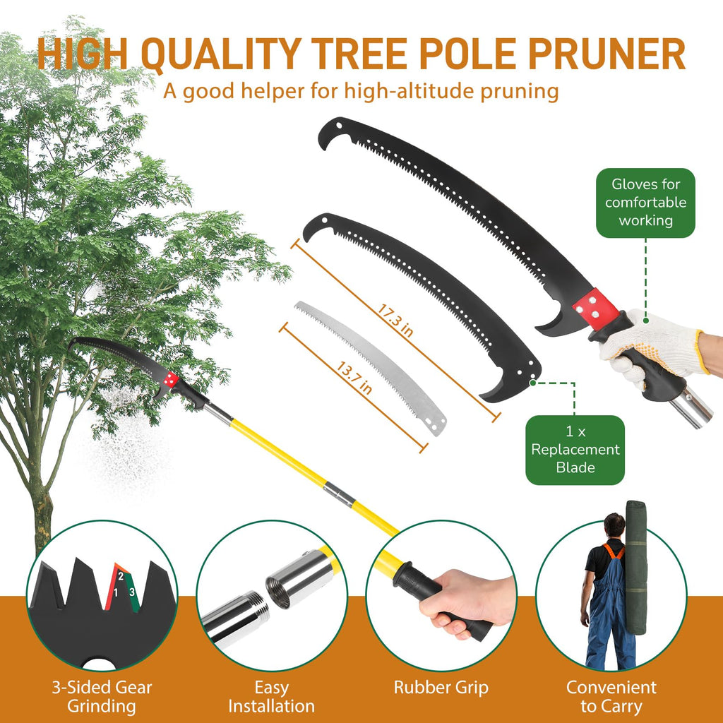 Outvita 30 Feet Extendable Manual Pole Saw Tree Pruner, Yellow