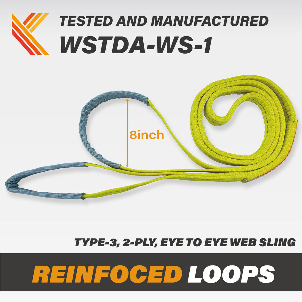 2-Ply Lifting Straps 1”x 8 ft Webbing Sling Tree Saver 2Pack Heavy Duty Web Strap Rigging Moving Towing Hoisting Gear KODIAK STRAPS