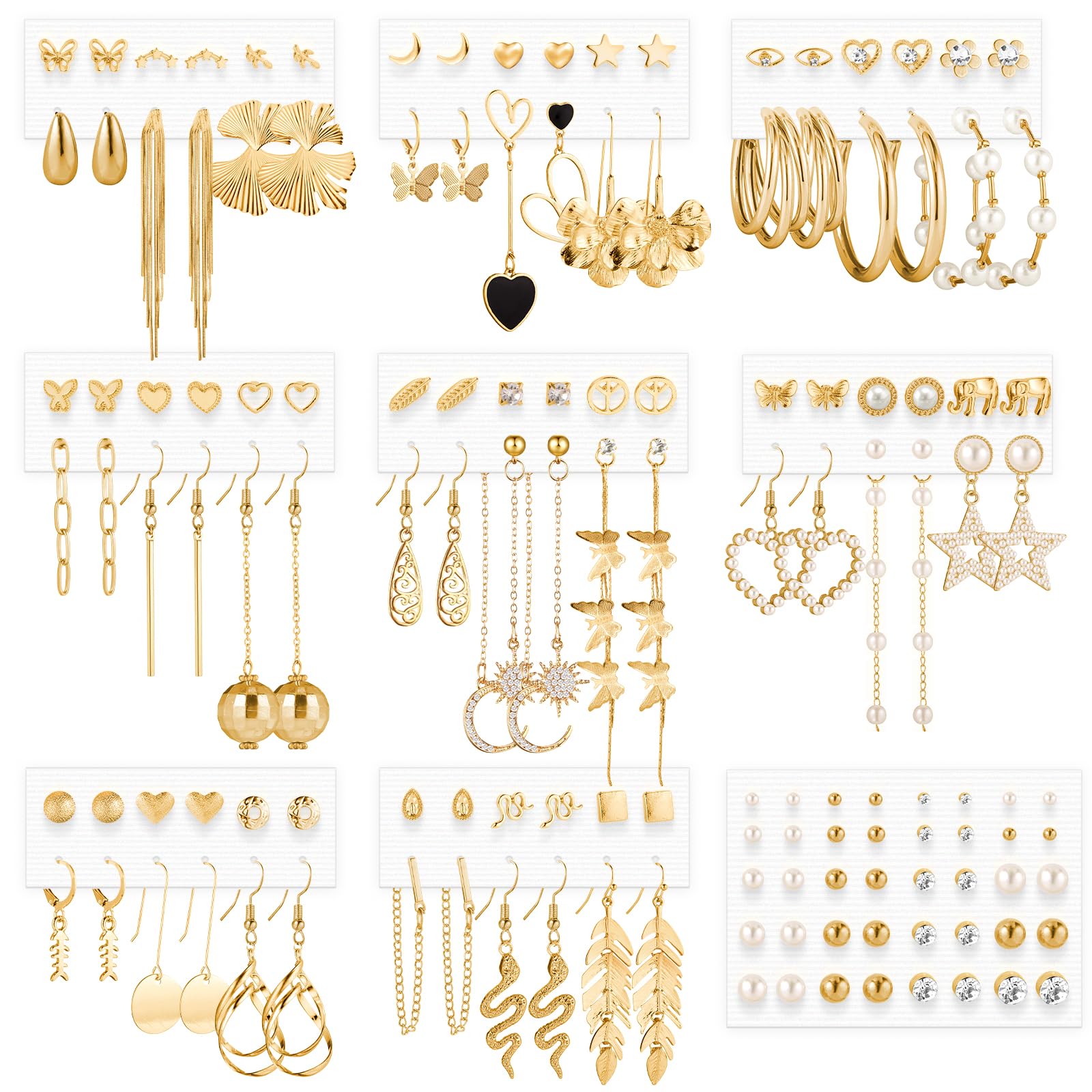 Funtopia Gold Dangle Earrings 68 Pairs Fashion Statement Earring for Women