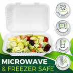 BIRCHIO 75 Pack 9”x6” Take Out Containers with Lids, EXTRA Sturdy To Go Food Containers, 100% Compostable Clamshell Take Out Containers, To Go Boxes for Food