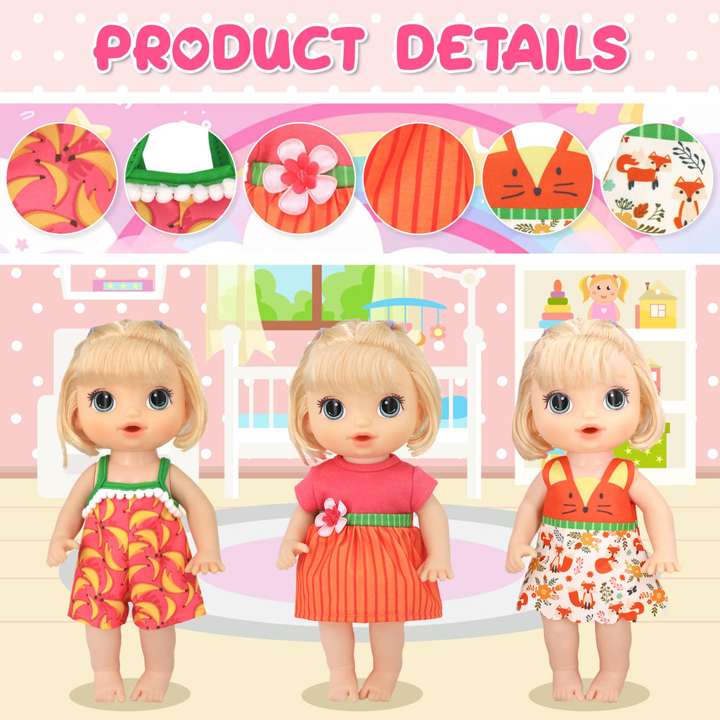 ECORELF 10 Set Alive Baby Doll Clothes, Doll Clothes for 10-12 Inch Girl Dolls Outfits Accessories Include Cute Jumpsuit, Skirts