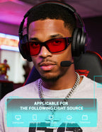 TIJN Sleep Glasses for Blue & Green Light Blocking,Red Lens Dual AR Coating,Wraparound Oversized for Screen,Computer & Gaming,Upgraded Jet Black