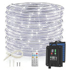 ICRGB Solar Rope Lights, 66FT 200LED 1800mAh Outdoor Waterproof Solar Lights with Remote, IP67 String Light with Timing & 8 Modes for Garden Tree Pathway Yard Pool RV Christmas Decor, White