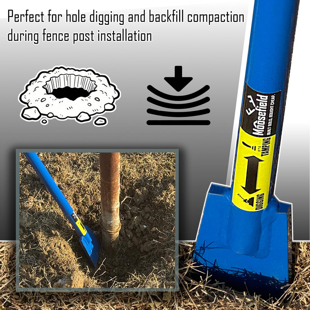 Moosefield 2-in-1 Post Hole Digging and Tamping Tool, 48" Dig Bar with Spade Blade and Round Tamper, Heavy-Duty Steel Fully Welded, Fence Post Digger Landscaping & Gardening