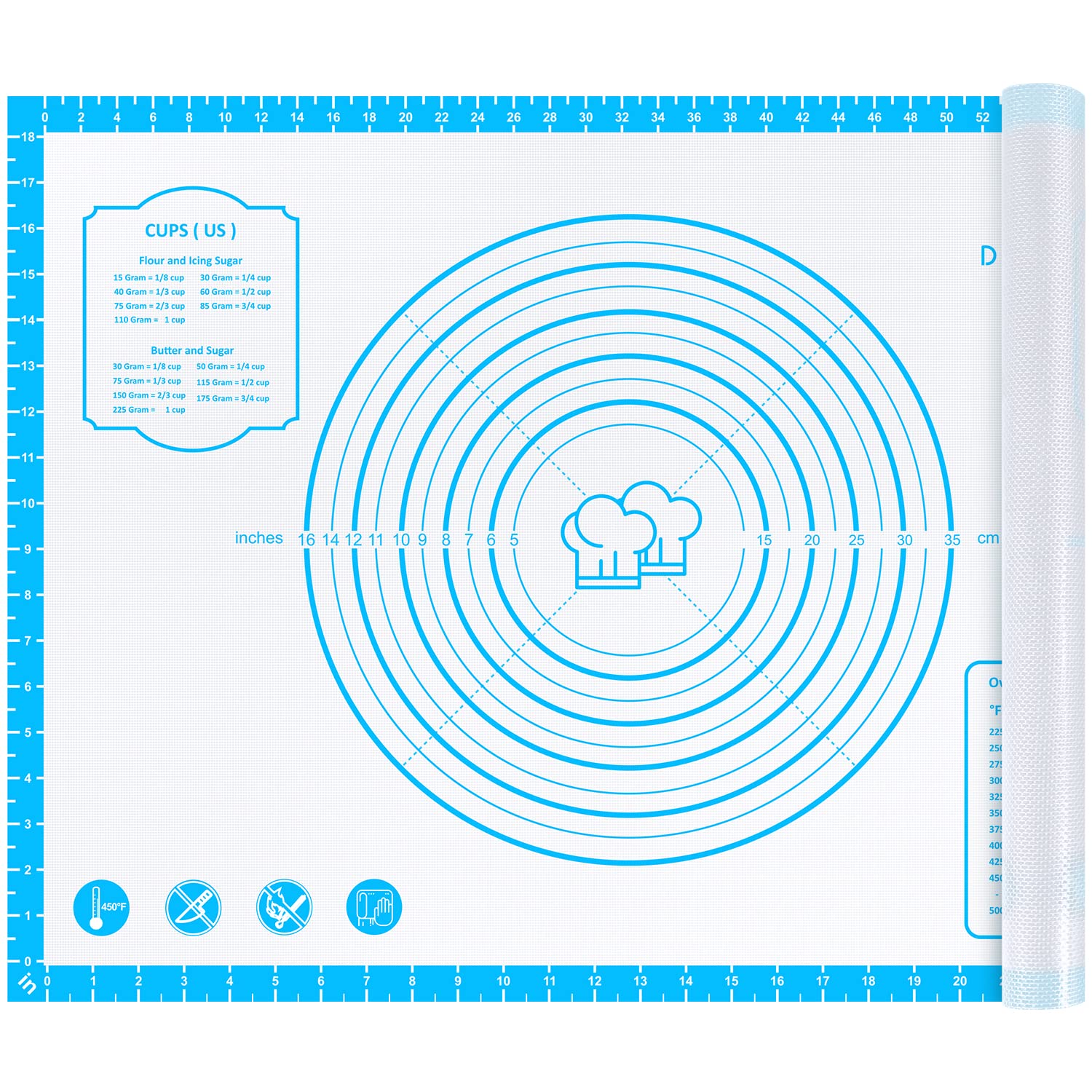 Silicone Pastry Mat,28" x 20" Nonstick Large Durable Silicone Sheet Mat with Measurement Non-slip Dough Rolling Mat for Pie Crust, Pizza, Cookies