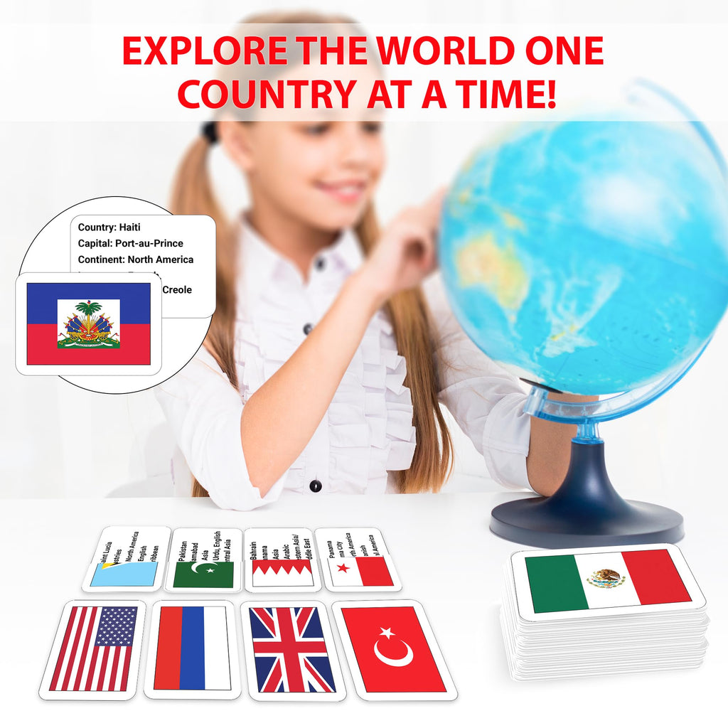 Zastic! World Flags Flashcards - 245 Country Flags, Capitals, Languages & Continents - Gloss Laminated Kids Geography Flash Cards