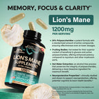 Lions Mane Supplement Capsules - Organic Lions Mane - Made in USA - Fruiting Bodies Extract - 1200 mg, 25% Polysaccharides - Memory & Focus Support - As Lions Powder - 240 Capsules, 4 Month Supply