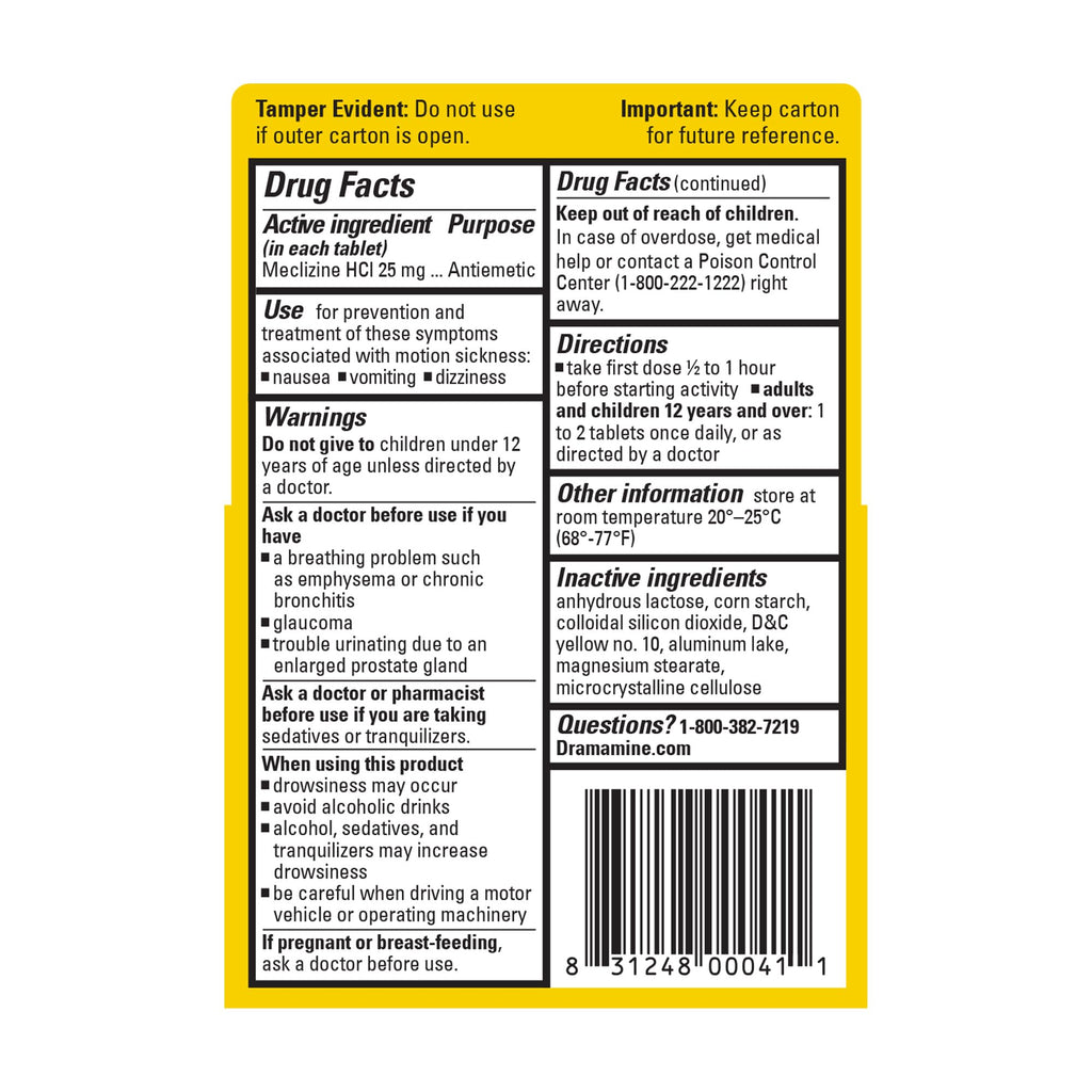 Dramamine Motion Sickness Less Drowsy, for Nausea Relief During Travel, 48 Count