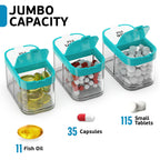 Extra Large Weekly Pill Organizer - XL Vitamin Holder with 7 Detachable AM PM Compartments - Portable Medicine Dispenser for Home and Travel, Big Supplement Container for Weekly or Daily Use, Mint