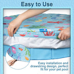 Docuwee Round Pool Cover 48", Foldable Kiddie Solar Cover Fit Dog Swimming Pool, Pets Kids Bath Tub, Anti-UV Dustproof Safety Pool Covers with Cute Ocean Animals Pattern
