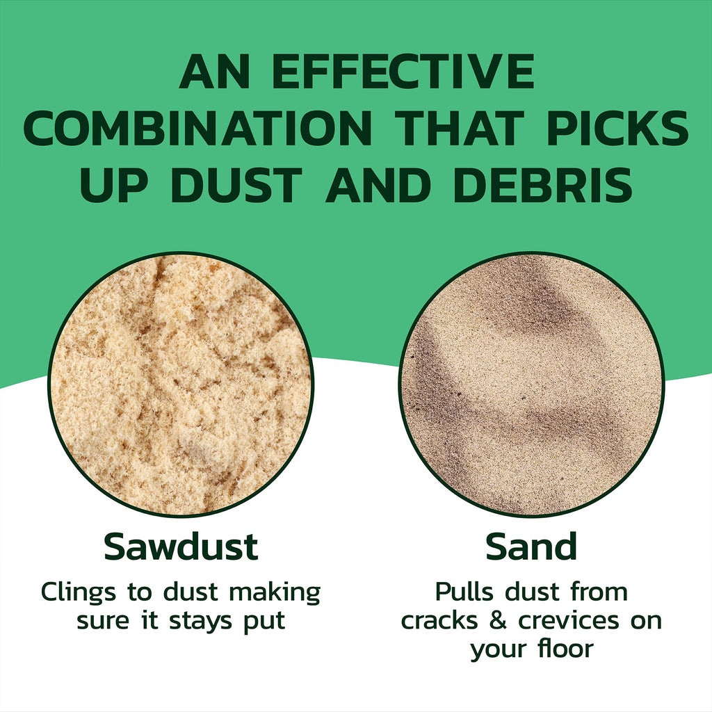 Gritty Green Sweeping Compound with Sand – Effective Dust Control on Cement & Unfinished Floors, Grit and Sand Breaks Up Loose Dust for an Even Deeper Clean, Oil Free, Made in USA (8.4 lbs)
