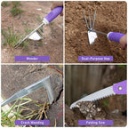 HLWDFLZ Purple Garden Tool Set Gardening Items for Women - 11PCS Heavy Duty Garden Tools with Detachable Storage Bag, Weeder, Dual-Purpose Hoe