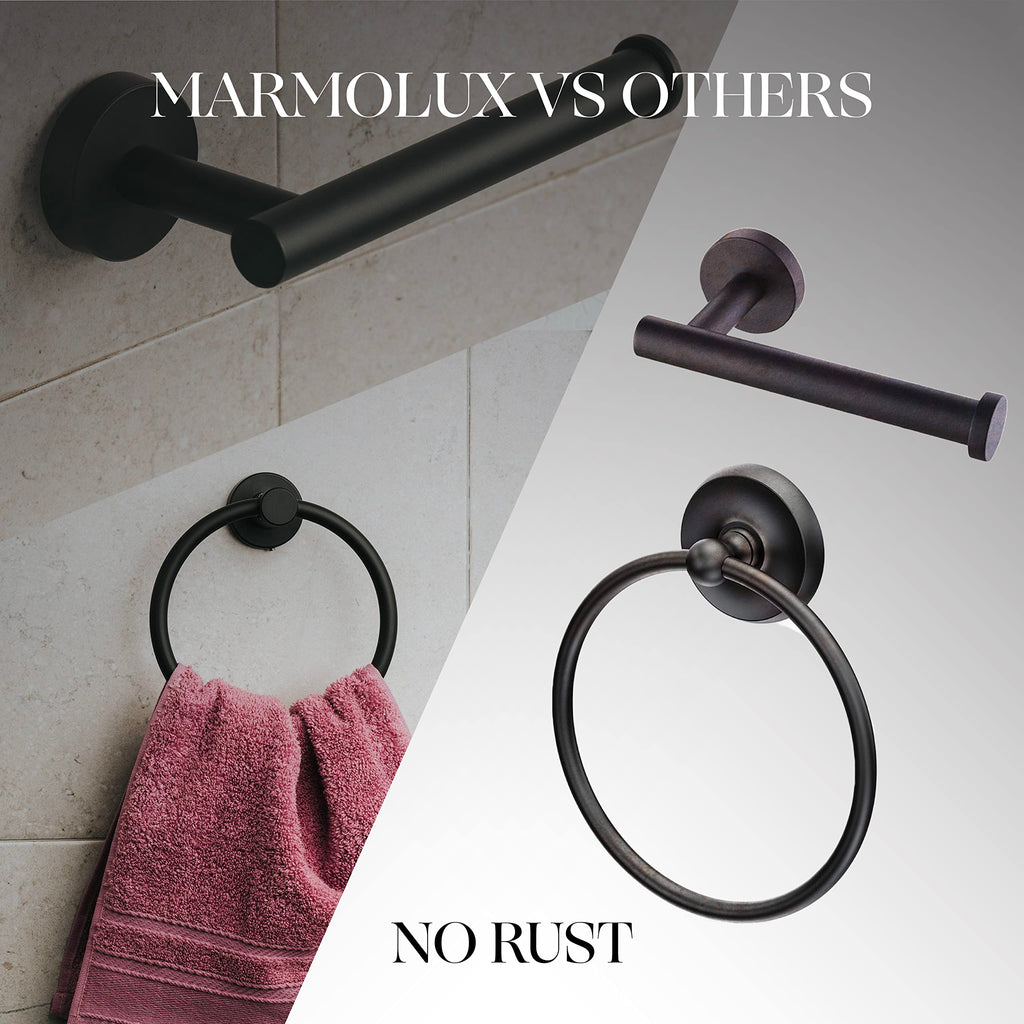 Marmolux Acc 2 PCS Matte Black Bathroom Hardware Set - Hand Towel Holder for Bathroom Wall + Black Toilet Paper Holder Wall Mount | Towel Holder Hanger Rack Stainless Steel Bathroom Set - Towel Rack